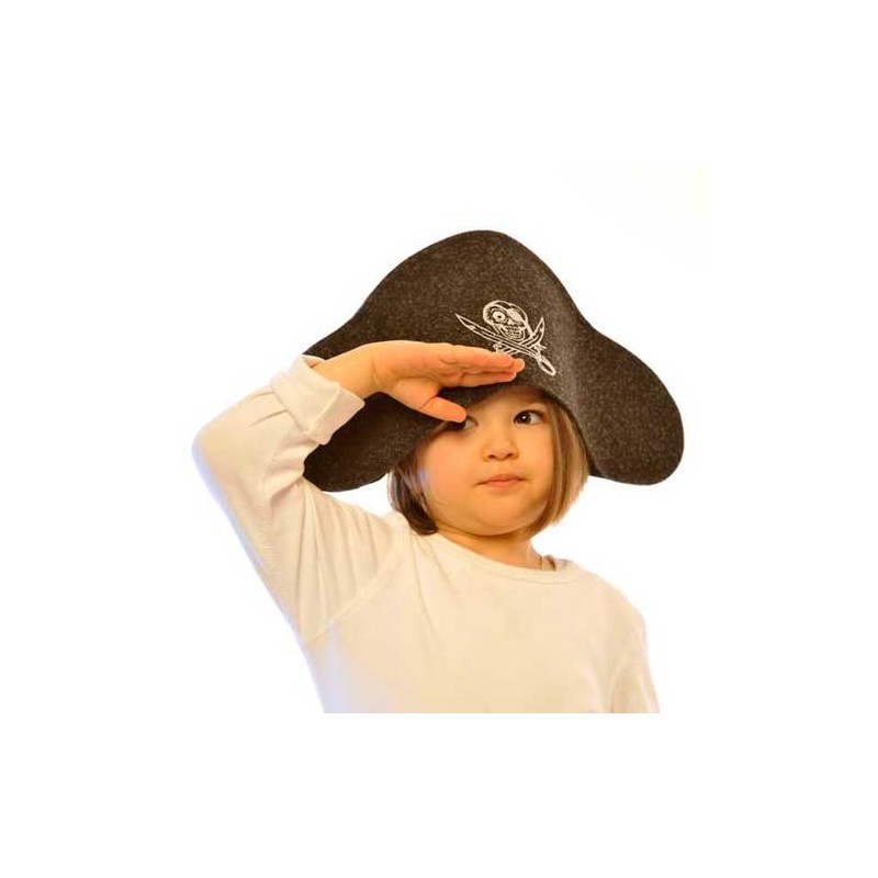 Sombrero pirata fieltro negro decorado.